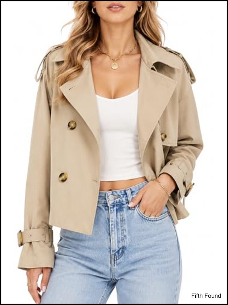 Women's Cropped Trench Coat Water Resistant Double Breasted Lightweight Summer